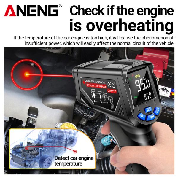 Aneng Th06 Thermomètre à écran de température infrarouge VA 0,1 ~ 1,00 outil d'instrument de capteur de détection industriel réglable