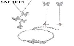 Anenjery Exquisite S925 Stamp Silver Color Micro Zirkon Butterfly Tassel Necklaceearringbracelet For Women Sieraden Sets 2009233190803