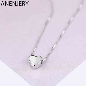 Anenjery mode minimaliste lisse en forme de coeur pendentif collier couleur argent mignon charme pour les femmes S-n591