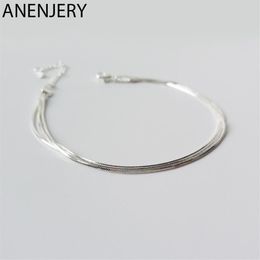 Anenjery Eenvoudige 925 Sterling Zilveren Snake Bone Chain Enkelbandje Armband Voor Vrouwen Meisje Gift S-B348248F