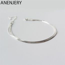 Anenjery Eenvoudige 925 Sterling Zilveren Snake Bone Chain Enkelbandje Armband Voor Vrouwen Meisje Gift S-B348270D