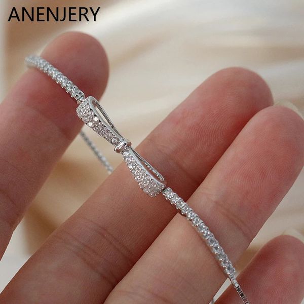 ANENJERY-pulsera con lazo de circón para mujer, joyería ajustable Simple a la moda, regalo al por mayor 231226