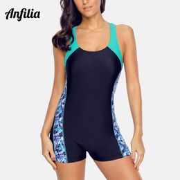 Anfilia femmes sport maillot de bain athlétique dos nageur maillots de bain Pad Bikini garçon jambe plage porter des maillots de bain imprimé Monokini 240104