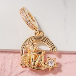 Ange et étoile filante breloque en argent Sterling 925 pendentifs breloques perles ajustement bracelets bricolage femmes cadeau de noël bijoux