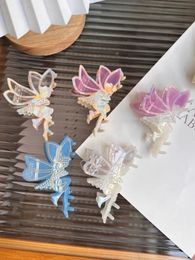 Angel Butterfly Wing Elf Hair Clip Splicing Azijnzuur Onregelmatige schattige trend voor vrouwen Girl Riinestone Shark Claw Headwar