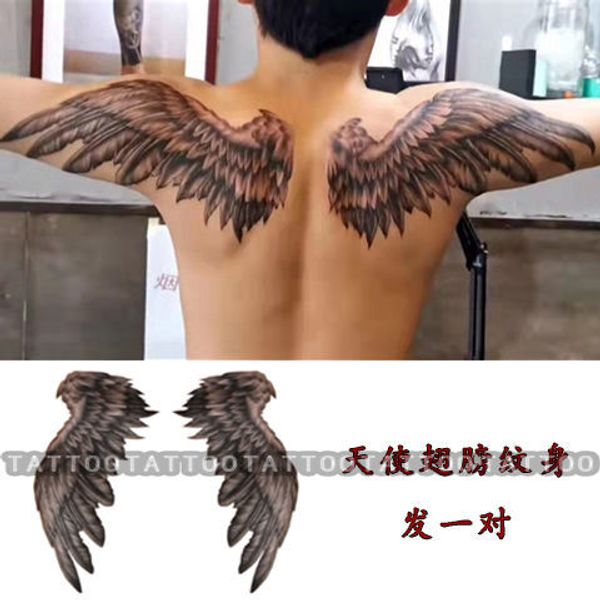 Tatuajes de alas de demonio de Ángel, pegatinas de tatuaje duraderas, tatuaje falso resistente al agua para mujer, tatuaje de hombro trasero para hombre, tatuajes temporales
