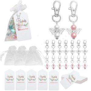 Ange Design porte-clés faveurs sacs-cadeaux en Organza blanc merci étiquettes Kraft pour bébé douche mariage fête d'anniversaire