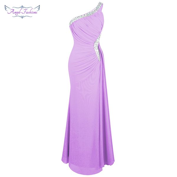 Vestidos de noche elegantes para mujer de Angel-fashions Rebordear Un hombro Plisado Hendidura Maxi Bodycon Vestido de fiesta Púrpura claro 411 LJ201123