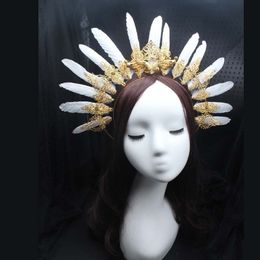 Angel Feather gotische Halo kroon Lolita Tiara kroon hoofdband Halloween Vintage zonnegodin barokke Halo hoofddeksel