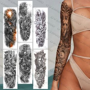 Ange bras complet tatouages temporaires manches pour femmes hommes adultes réaliste colombe Rose horloge faux tatouage autocollant lavable Tatoos montrer