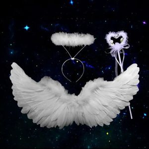 Ange Halo bandeau noir blanc plume Festival de Noël Performance fête faveur ange tenue ange Cosplay ailes 231228