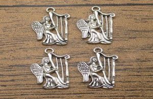 Breloques ange harpe, 25 pièces, 2213mm, accessoires de bijoux de musique, pendentif pour fille, Bracelet à breloques, ton argent Antique, WY10725982127