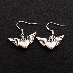 Angel Heart Wings Earrings 925 Silver Fish Ear Hook Dangle Kroonluchter E189 28x24.7mm 40pairs / lot