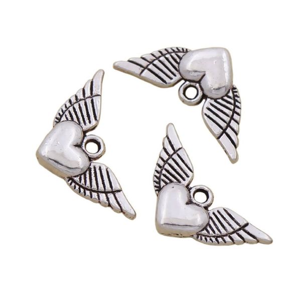 Angel Heart Wings Spacer Charm Beads Colgantes 200 unids / lote Aleación de plata antigua Hallazgos de joyería hechos a mano Componentes DIY L189325A