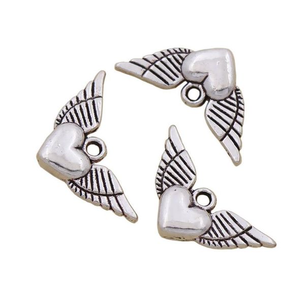 Alas del corazón del ángel Spacer Charm Beads Colgantes 200 unids / lote Aleación de plata antigua Hallazgos de joyería hechos a mano Componentes DIY L1892840