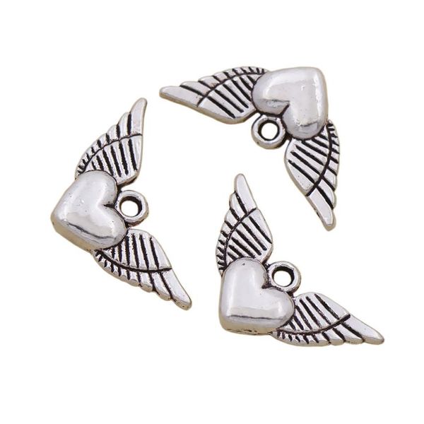 Angel Heart Wings Spacer Charm Beads Colgantes 200pcs / lot Aleación de plata antigua Accesorios de joyería hechos a mano Componentes DIY L189216M
