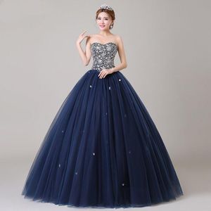 Angel Novias Lange Baljurk Puffy Plus Size Navy Blue Crystal Prom Dress 2018