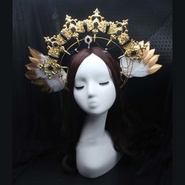 Plume d'ange gothique Halo couronne Lolita diadème couronne bandeau Halloween Vintage déesse du soleil Baroque Halo casque