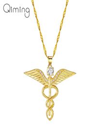 Collier ailes d'ange pour femmes, Moissanite Ouroboros, baguette magique, Caduceus, médecin d'urgence, infirmière, bijoux 1840734