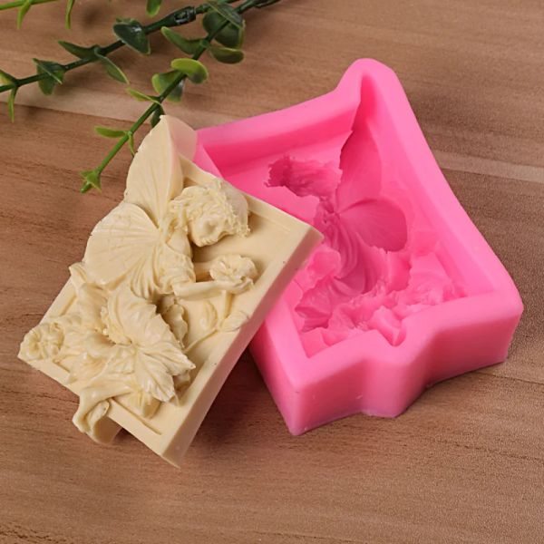 Ange silicone savon moule diy fleur fée bougie plâtre plâtre fabrication de gâteau de chocolat de corps humain moule à la maison cadeau