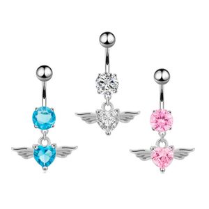 Angel Wing CZ Belly Bouton Bague Chirurgical Steel Zircon Navel Anneaux De Navel Body Piercing Barbell pour Femmes Filles