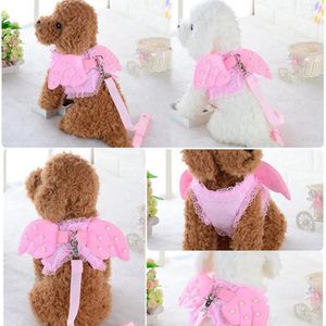 Angel Wing Princess Pet Dog Harness Leing Puppy Pearl Accessoires Verstelbare leentjes maat S-L voor kleine honden232u