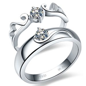Angel Wing Solid 18K 750 Wit Goudpaar 0.25CT + 0.25ct Diamond Lover's Trouwringen zijn en haar liefdesbelofte ring