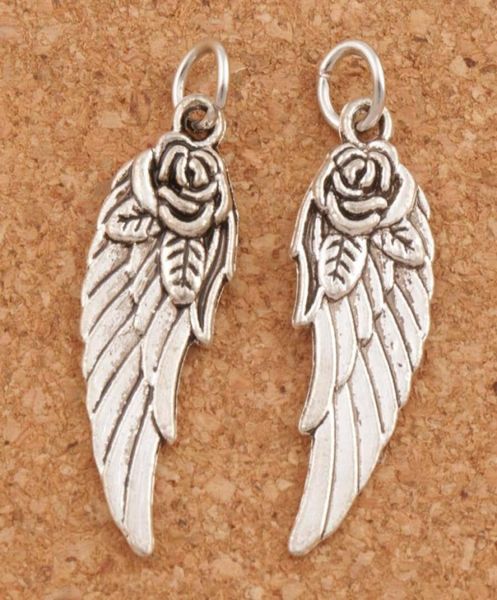 Angel Wing W Rose Spacer Charm Beads 100pcslot 303x107 mm Pendientes de plata antiguos Joyas hechas a mano DIY T16255625754