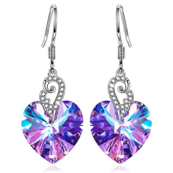 Pendientes de corazón de plata de ley 925 con alas de ángel para mujer, regalo de Navidad, regalo de cumpleaños, joyería de aniversario, regalo para mujer, símbolo de amor, belleza y guardián