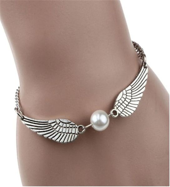 Alas de ángel Encantos Tobillera Mujer Pulsera de pie Marca Playa Fashon Pierna Pulsera Cadena Perlas de imitación Colgante Tobillera india Fiesta J8826839