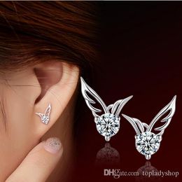 Angel Wings Oorbel Vrouwen Party Stud Zilveren Oorbel Casual Brand Crystal Retro Hoge Kwaliteit Oorbellen