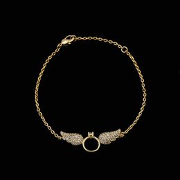 Alas de ángel Pulsera de diamante completo Ángel Alas pequeñas Anillo Pulsera de modelado Nueva moda para mujer Adornos de mano