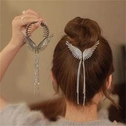 Pinces à cheveux ailes d'ange pour femmes et filles, pompon en strass, bouton queue de cheval, épingle à cheveux, accessoires de mode dorés GC2482