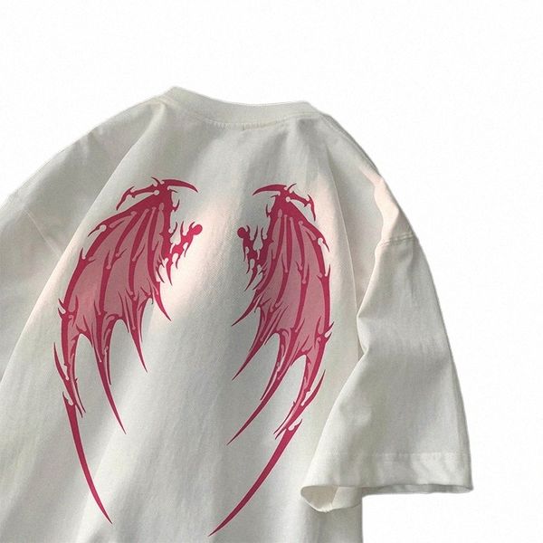 Angel Wings T-shirt imprimé Y2K Lettre à manches courtes T-shirt d'impression 2024 Été Nouveau style de rue T-shirts de grande taille T-shirt unisexe Y5Pp #