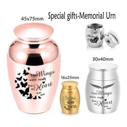 Engelenvleugels Kleine Urnen voor Menselijke Ashes Houder Mini Cremation Urns voor Ashes Alloy Metal Memorial Pet Dog Cat Bird Ash 5 Colors Y0923