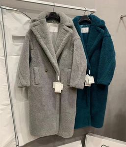 Abrigo cálido de invierno para mujer, abrigos largos MAXX con osito de peluche, lana de camello, piel de alpaca, cuello de solapa