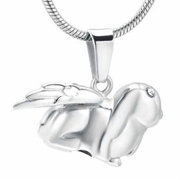 Angel ZZL081 Wing Rabbit Rabbit en acier inoxydable KeepSake Urn Collier avec des yeux cristallins - bijoux commémoratif pour animaux de compagnie pour Cremation Ashes228y