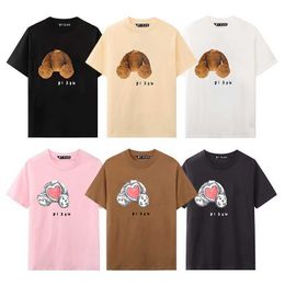 Anges Palm Ange Classique Pa Coupe Tête Ours Imprimé Manches Courtes Lâche Hommes et Femmes Haute Rue Décontracté Marque De Mode T-shirt