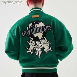 Angels Patroon Borduren Varsity Jacket Mannen HipHop High Street Man Vrouw Unisex Losse Bomberjack Herfst Retro Q230826