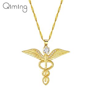Angels Wings Collier Femmes Moissanite Ouroboros Magic Wand Caduceus Médecte d'urgence infirmière bijoux 3192271