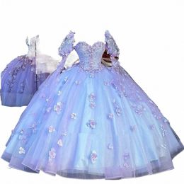 Angelsbridep Glittering Lilac Quinceanera Dres Appliques Florales avec Bow Robes De 15 Anos Lg Puffy Manches Party Prom E9al #