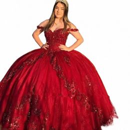 Angelsbridep Luxe Brillant Burdy Quinceanera Dres Robes De 15 Anos Hors Épaule 3D Fr Applique Formelle Princ Robe 71vo #