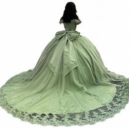 Angelsbridep Sage vert épaule dénudée Quinceanera Dres avec arc Fi dentelle douce 16 robe de bal anniversaire 15e fête Dr T5u2 #