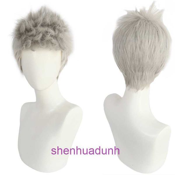 Hell de colère Leshan Tian Asawa Menshi Far Grey White Blanc Coiffure courte Cosplay Wig