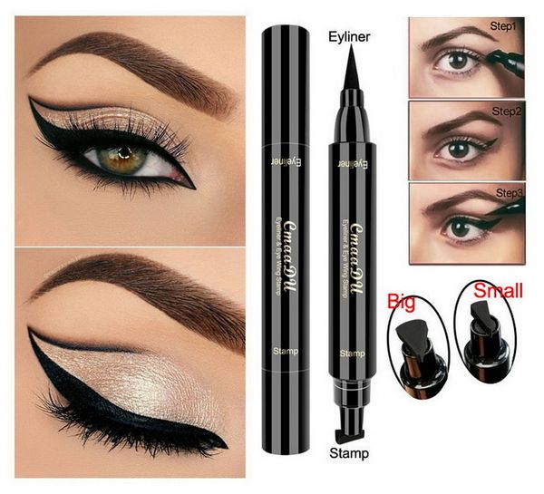 CmaaDu Eye-liner à double aile pour débutants Pinceau à angle Eyeliners Stylo Maquillage Timbre Eye-liner Grand et petit Facile à porter Stylos pour les yeux noirs