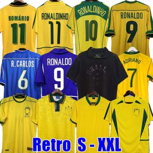 1998 maillots de football du Brésil 2002 chemises rétro Carlos Romario Ronaldo Ronaldinho 2004 camisa de futebol 1994 BraziLS 2006 RIVALDO ADRIANO 1988 2000 1957 2013 Tout noir