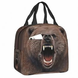 Angry Bear Sac à lunch isolé pour femmes hommes portables refroidisseur chaud thermique boîte à lunch enfants école enfants nourriture pique-nique fourre-tout sacs I9Zi #