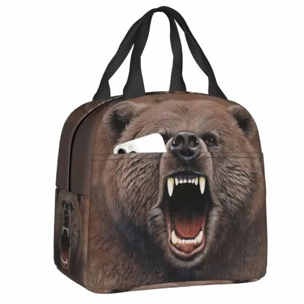 Bolsa de almuerzo con aislamiento de oso enojado para mujeres hombres portátiles calientes calientes lonchera termal niños escolares de niños bolsas de picnic de comida w6li#