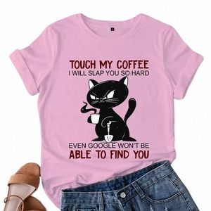 Camiseta de gato negro enojado, nueva camiseta de moda, toca mi café, te abofetearé tan duro, ropa de calle con gráficos, camisetas para mujer Y2k, Tops 12S2 #