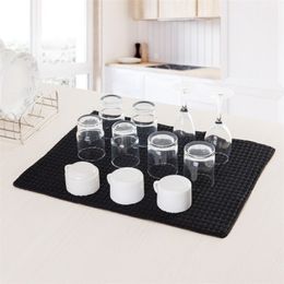 Anho schotel drogen mat 15x20 inch voor keuken cup fles servies bar kussen pad rechthoek zwart tafel decoratie polyester 210817